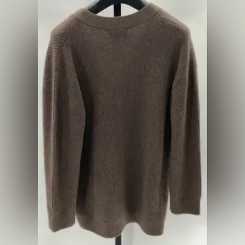 Chocolate Brown Mongolian Cashmere Oversized Boyfriend Cardigan Sweater - Picture 2 of 10